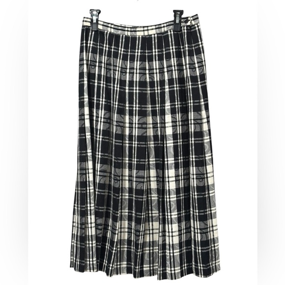 Pendleton Black and White vintage pleated plaid 100% new wool long skirt sz 12 - Picture 1 of 9